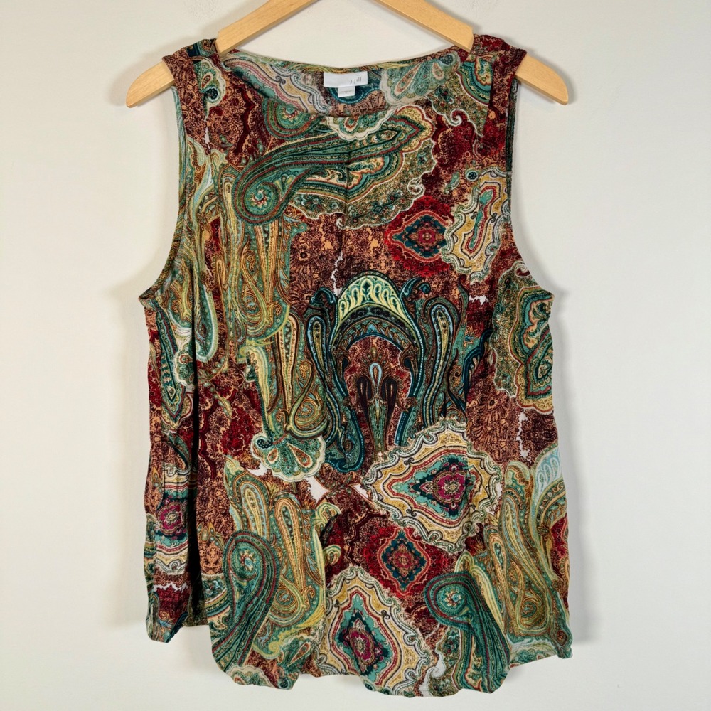 J. Jill Paisley Sleeveless Tank Top Large Maximalist Multicolor Scoop Neck Shirt